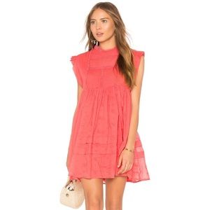 FREE PEOPLE EMBROIDERED MINI DRESS CORAL SMALL